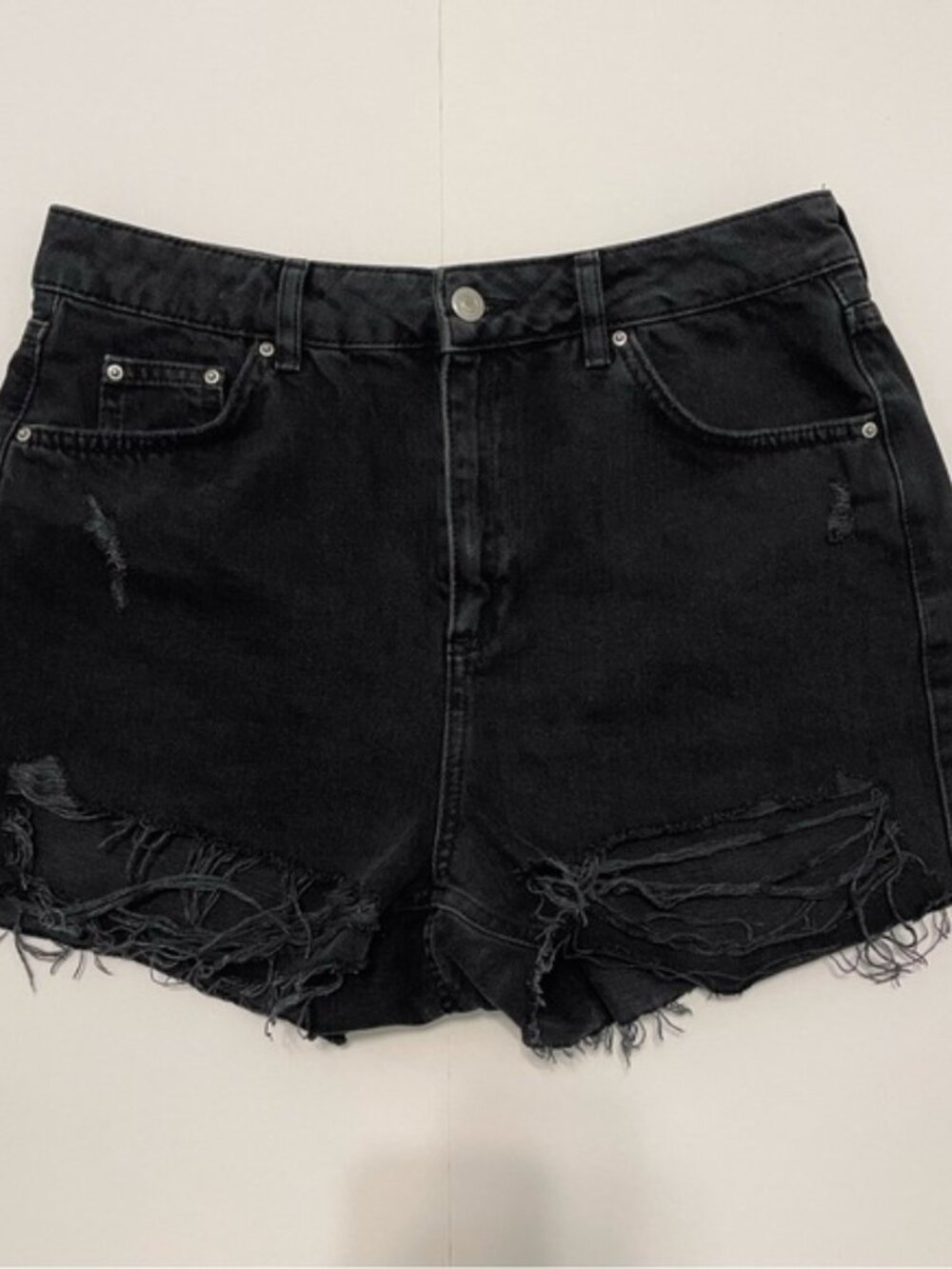Topshop Moto Mom High Waisted Distressed Black Denim Women’s Jean Shorts Size 8